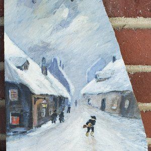 Hand painted slate by KS winter in city - UNIQUE